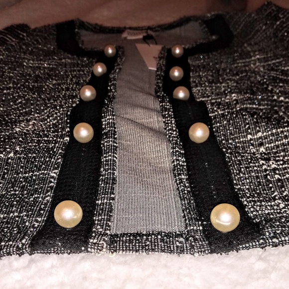 1 Left ⏳Boutique Tweed Silver Thread Pearl Jacket - Picture 6 of 8